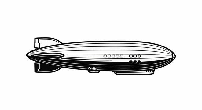 A stylized illustration of a zeppelin airship in profile, against a white background