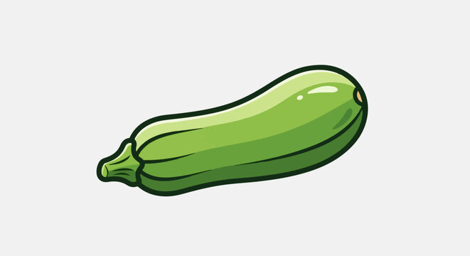 A stylized green zucchini with dark outlines and subtle shading
