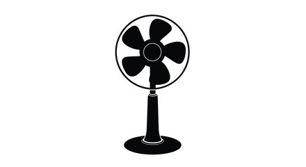 Obraz premium A simple black and white illustration depicting a classic oscillating electric fan on a stand