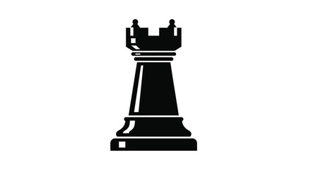 A stark black silhouette of a chess rook a game piece with a castle like design © Bsicon02