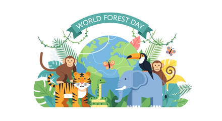 Fototapeta premium World Forest Day Celebration with Diverse Wildlife and Planet Earth 1.
