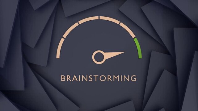 Brainstorming meter showing high levels. Collaborating with colleagues. Ideation for business. Teamwork and brainstorming. Dynamic increasing gauge. Concept of startup.