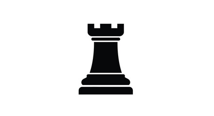 A minimalist black silhouette depicts a chess rook showcasing its iconic castle like form high quality © Bsicon02