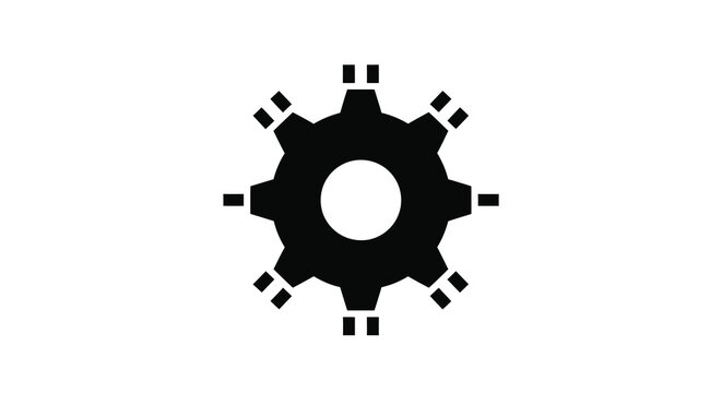 A minimalist black and white illustration of a gear with eight equally spaced teeth high quality