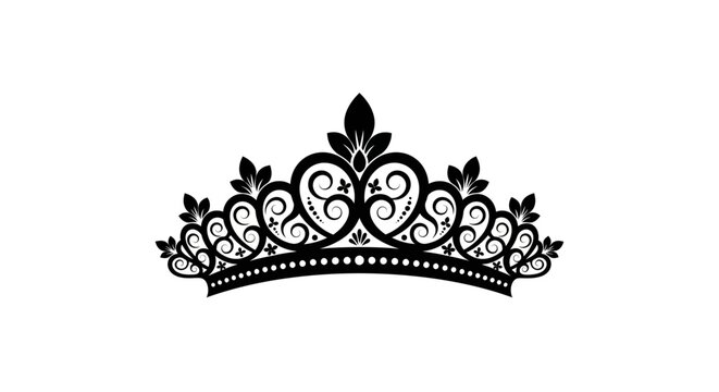 Elegant Black Tiara Crown Silhouette Vector Graphic.