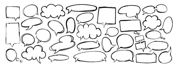 Fototapeta premium Hand Drawn Speech Bubbles Collection - Sketchy Talk Bubbles and Thought Clouds Outlines on White Background