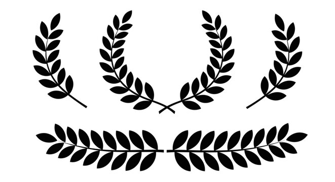 Set of Black Laurel Wreaths and Branches Vector Illustration.