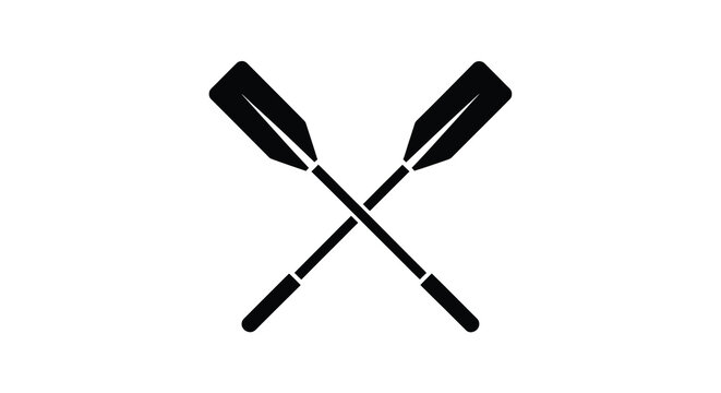 A simple graphic depicts two crossed black oars against a stark white background high quality professional