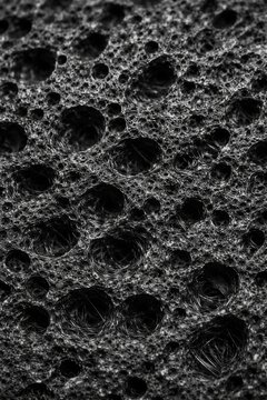 Abstract black and white macro foam texture with porous bubbles and circular holes