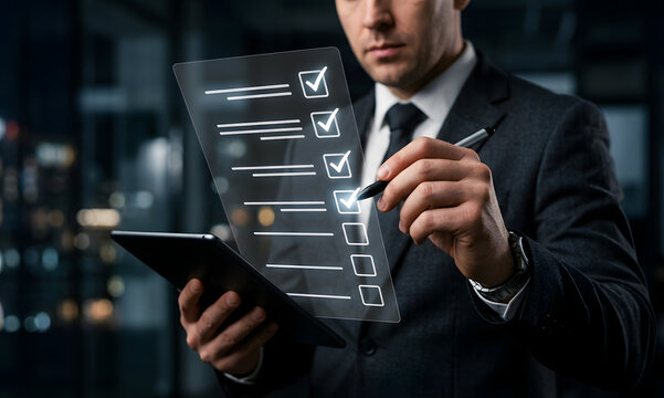 Digital interface displays partially completed work checklist tasks.