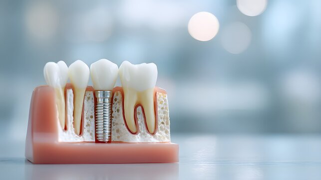 Detailed dental model showing tooth anatomy with roots gums and internal structure on clean background for oral health education dentistry training medical illustration clinical reference