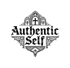 Fototapeta premium Authentic Self. lettering and all elements in black. Vector style. AWhite background. Pure white background. Perfect isolation and visual
