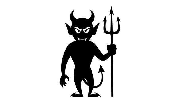 Devil silhouette icon holding trident on white background