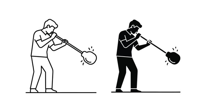 Man working with molten glass depicted in a striking silhouette