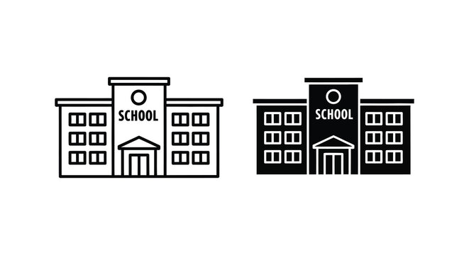 Two school building icons in black a simple design silhouette