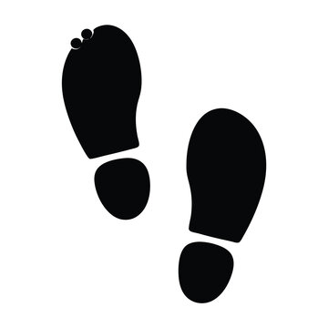 Two footprints in black silhouette suggest walking on a white background