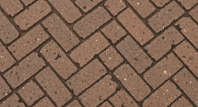 Brown brick pavers in herringbone pattern
