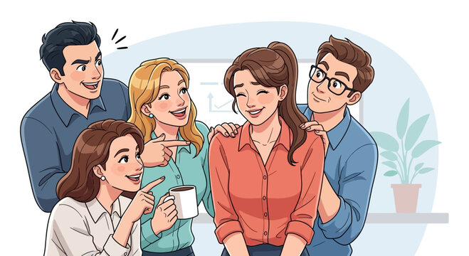 Group of friends laughing and enjoying each others company.