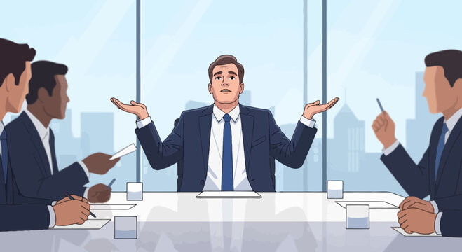 Man in Suit Gesturing in Business Meeting.