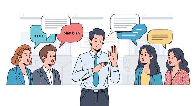 Man leading a discussion with diverse group of people.