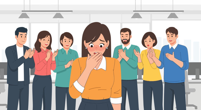 Woman Feeling Embarrassed and Anxious in Front of Colleagues.