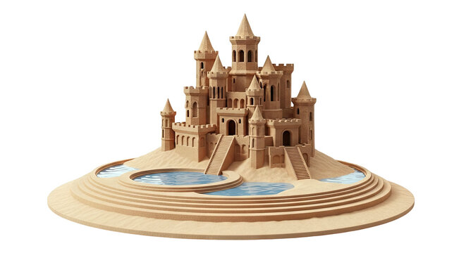 Elaborate Sandcastle with Moats