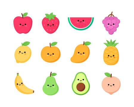 Cute fruits character icon illustration