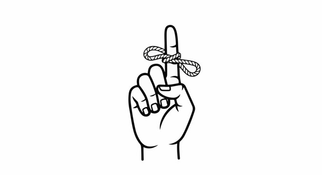 A hand with a string tied around its index finger as a reminder