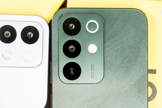 Bangkok, Thailand - April 1, 2026 : Close up of Realme C85 5G. A camera with SONY 50MP. Ai Main Camera