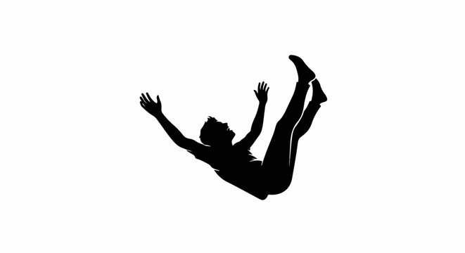 Black silhouette of a person falling with arms outstretched