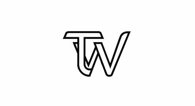 Stylized black outline of letters T and W against a white background