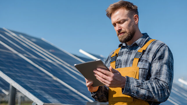 worker with solar panel