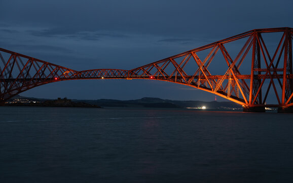 The Forth Rail Bridge at dusk over Firth of Forth, Edinburgh, Scotland, United Kingdom
