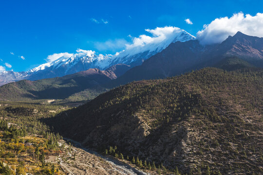 Himalayan mountains and blue sky. Nepal