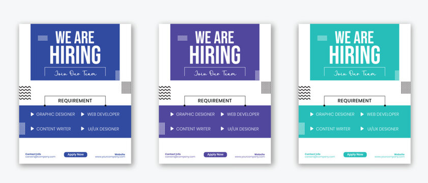 We are hiring recruitment social media banner template with bold typography modern layout job vacancy announcement for graphic designer web developer content writer ui ux designer 