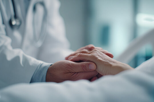 Compassionate Hospital Visit Doctor Comforting Patient with Reassuring