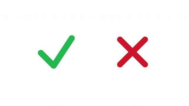 Green Check Mark And Red Cross X Symbol Pop-Up Animation Isolated On White Background - Tick And Close Sign