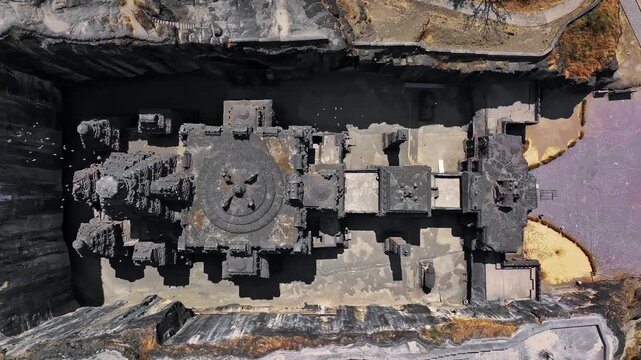 Kailasa Temple, Ellora Rock Cut Hindu Temple, Maharashtra, India. A historic ancient Hindu cave temple in Ellora. UNESCO Heritage Site in India