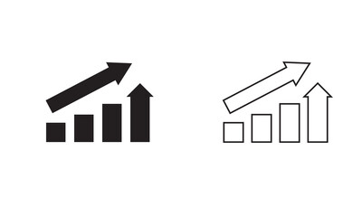 Fototapeta premium Growth Chart Icons and Upward Arrows. Collection of line and bar chart icons with upward arrows showing business growth, analytics, and financial progress in simple black and outline styles.