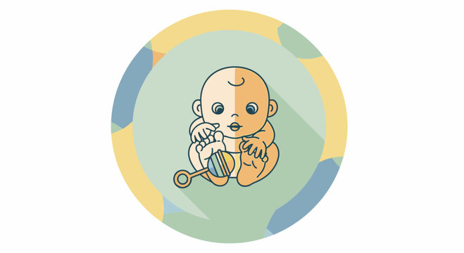 Cute Baby Holding a Rattle Toy with Long Shadow.