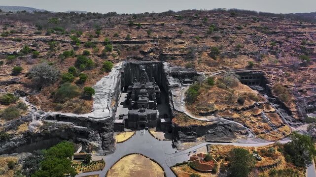 Kailasa Temple, Ellora Rock Cut Hindu Temple, Maharashtra, India. A historic ancient Hindu cave temple in Ellora. UNESCO Heritage Site in India