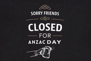 Sorry Friends Closed for ANZAC Day, ANZAC Day Pub Closed Sign, Cheers Closed on 25 April, Black Background ANZAC Closure, We Are Closed for ANZAC Day