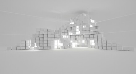 Obraz premium Abstract composition of illuminated cubes on white background