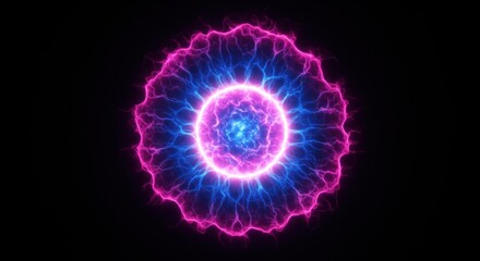 Fototapeta premium Abstract energy sphere illustration glowing blue and pink colors on black background