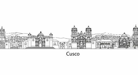 Obraz premium A detailed black and white sketch of a historic city skyline with ornate architecture
