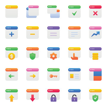Gradient color icons set for Webpages, websites, browser, window