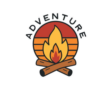 Adventure Campfire Emblem Logo With Retro Sunset, Camping Badge and Outdoor Exploration Design. Ai Generated Vector