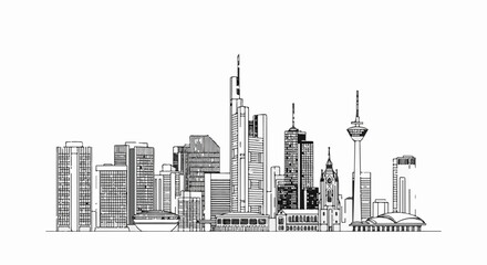 Obraz premium A minimalist black and white outline drawing of a sprawling cityscape