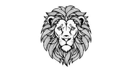 Fototapeta premium Detailed linework illustration of a majestic lion's head facing forward