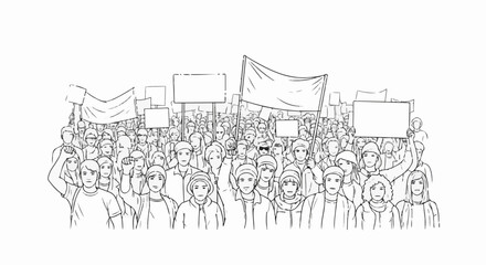 Obraz premium Sketch of a large crowd holding blank signs and banners